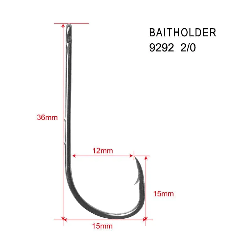 100 x 2/0 Chemically Sharpened Baitholder Hooks Straight eyes Fishing Tackle