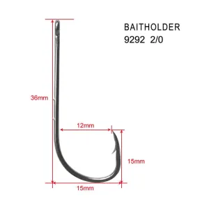 100 x 2/0 Chemically Sharpened Baitholder Hooks Straight eyes Fishing Tackle