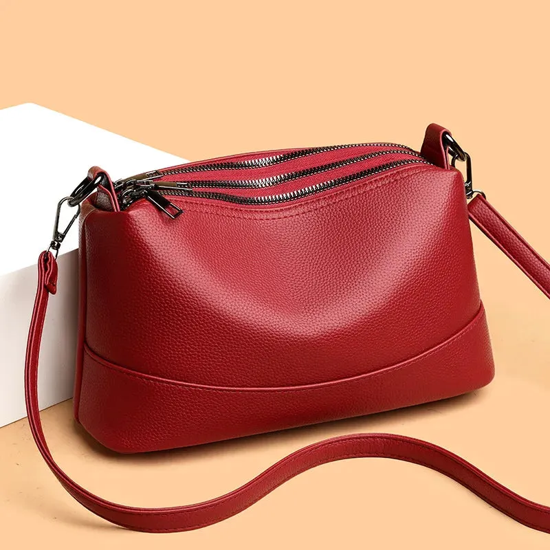 2024 Large Capacity Women's Handbags 3-Layer Zipper Solid Color PU Leather Lady's Shoulder Bags Female Cross Body Handbag