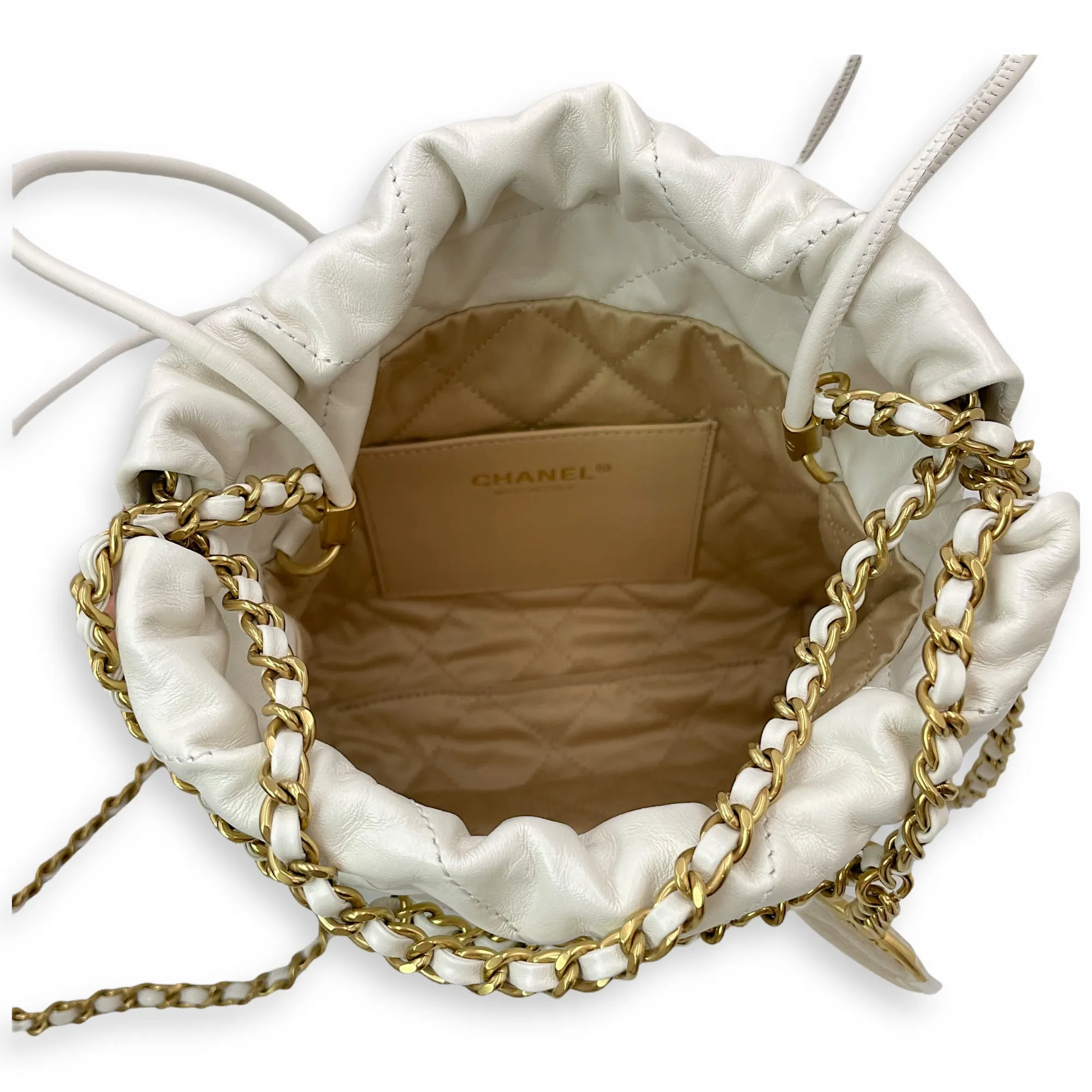 22 Mini Tote 20 White Crossbody Bag in Calfskin, Gold hardware