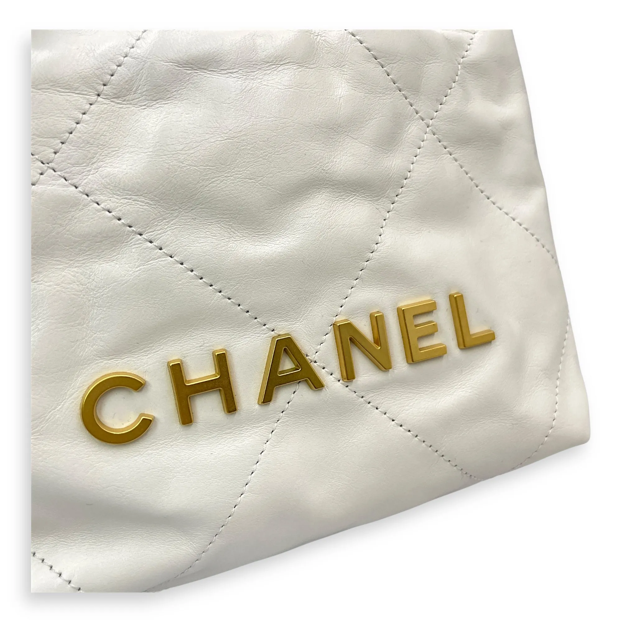 22 Mini Tote 20 White Crossbody Bag in Calfskin, Gold hardware