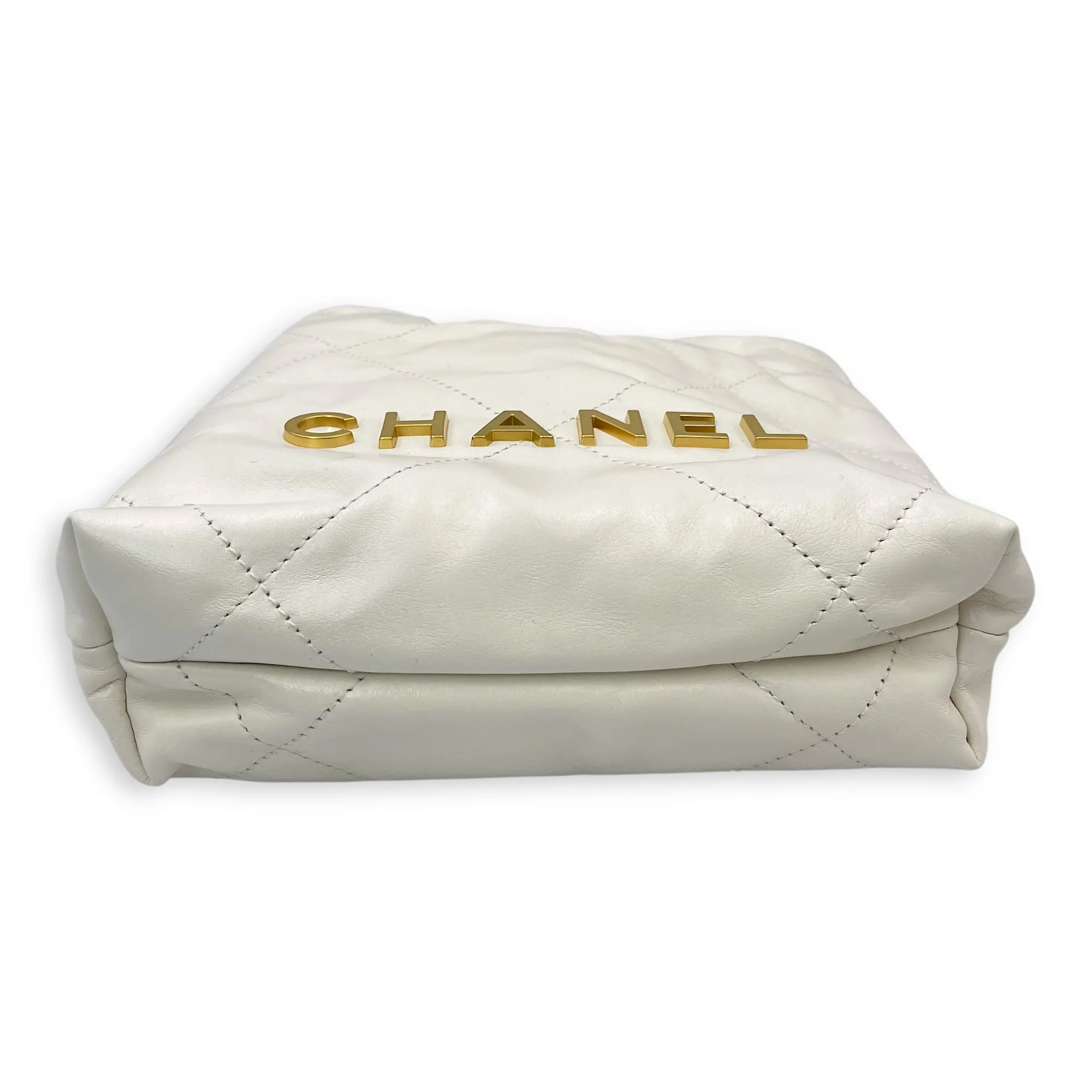22 Mini Tote 20 White Crossbody Bag in Calfskin, Gold hardware