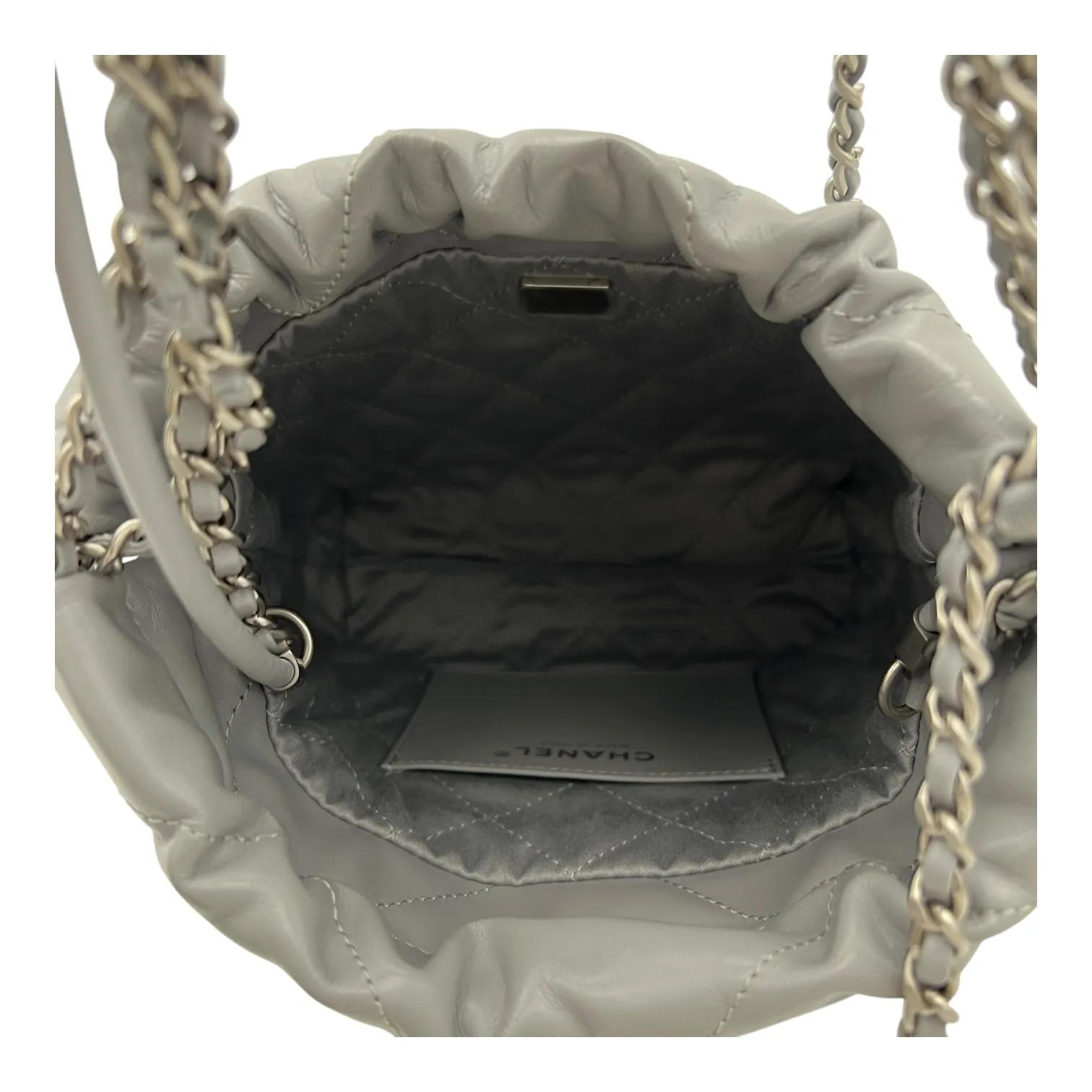 22 Tote Crossbody Bag Mini Grey in Calfskin, Silver hardware