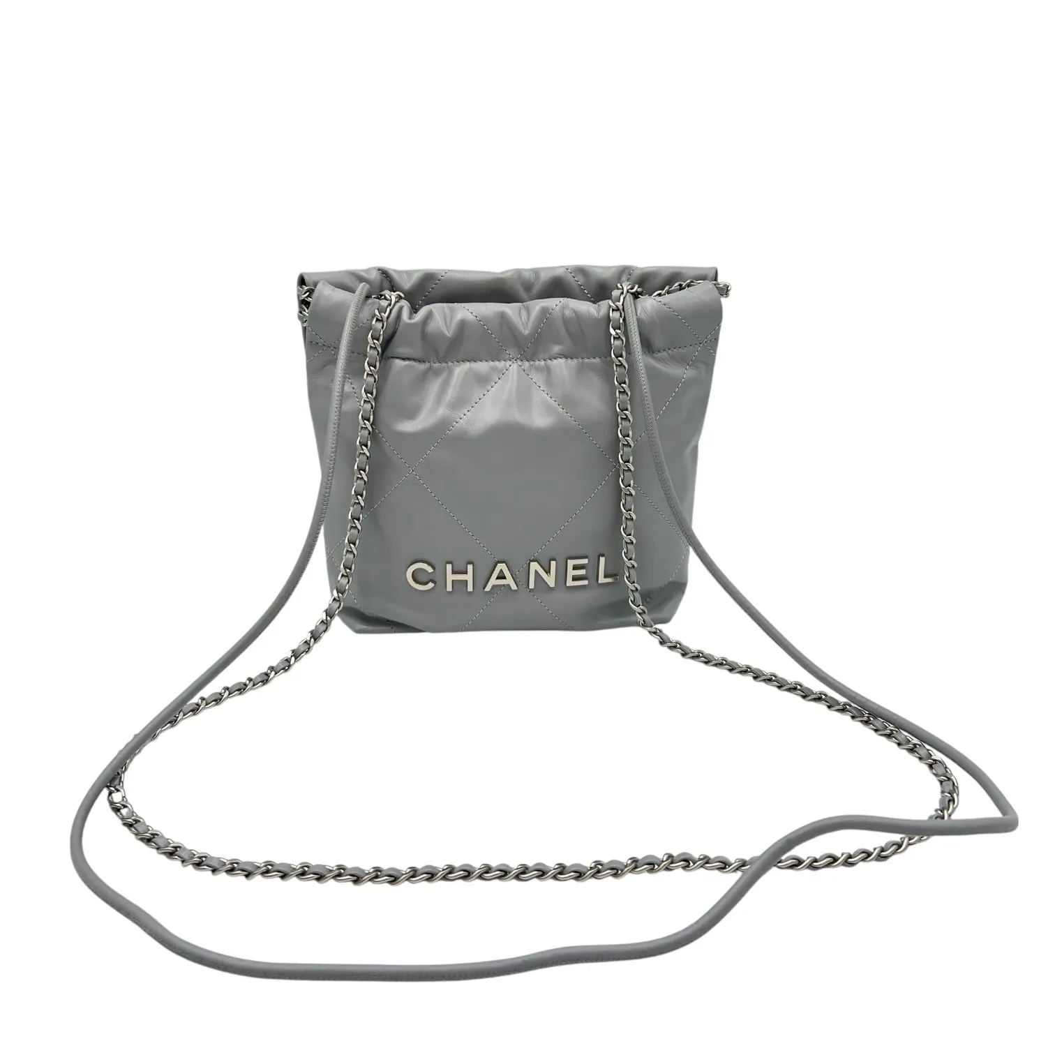 22 Tote Crossbody Bag Mini Grey in Calfskin, Silver hardware