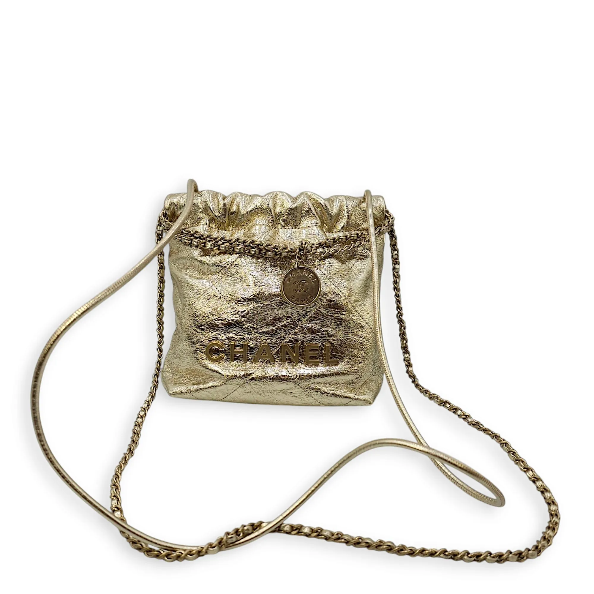 22 Tote Mini Gold Crossbody Bag in Canvas, Gold hardware