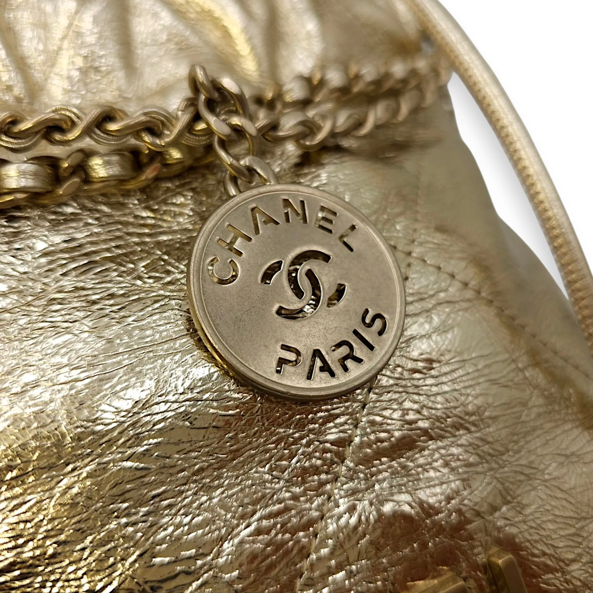 22 Tote Mini Gold Crossbody Bag in Canvas, Gold hardware