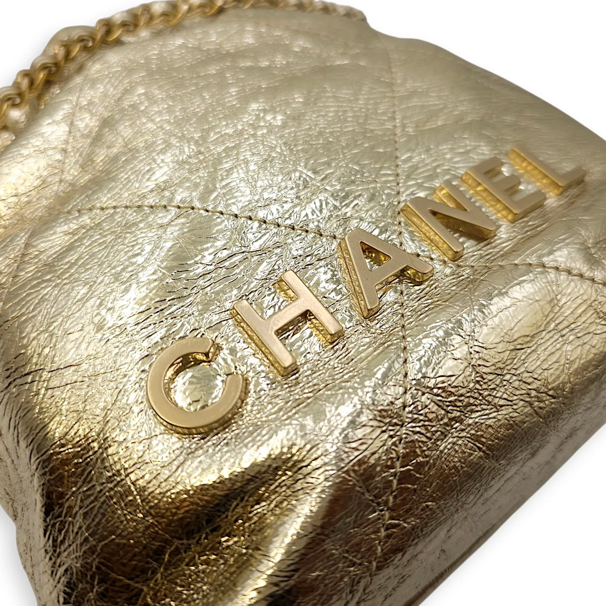 22 Tote Mini Gold Crossbody Bag in Canvas, Gold hardware