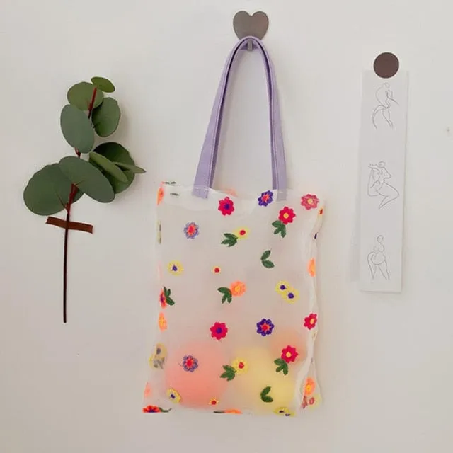 2pcs Embroidered Light Clear Organza Jelly Tote Messenger Shoulder Bags