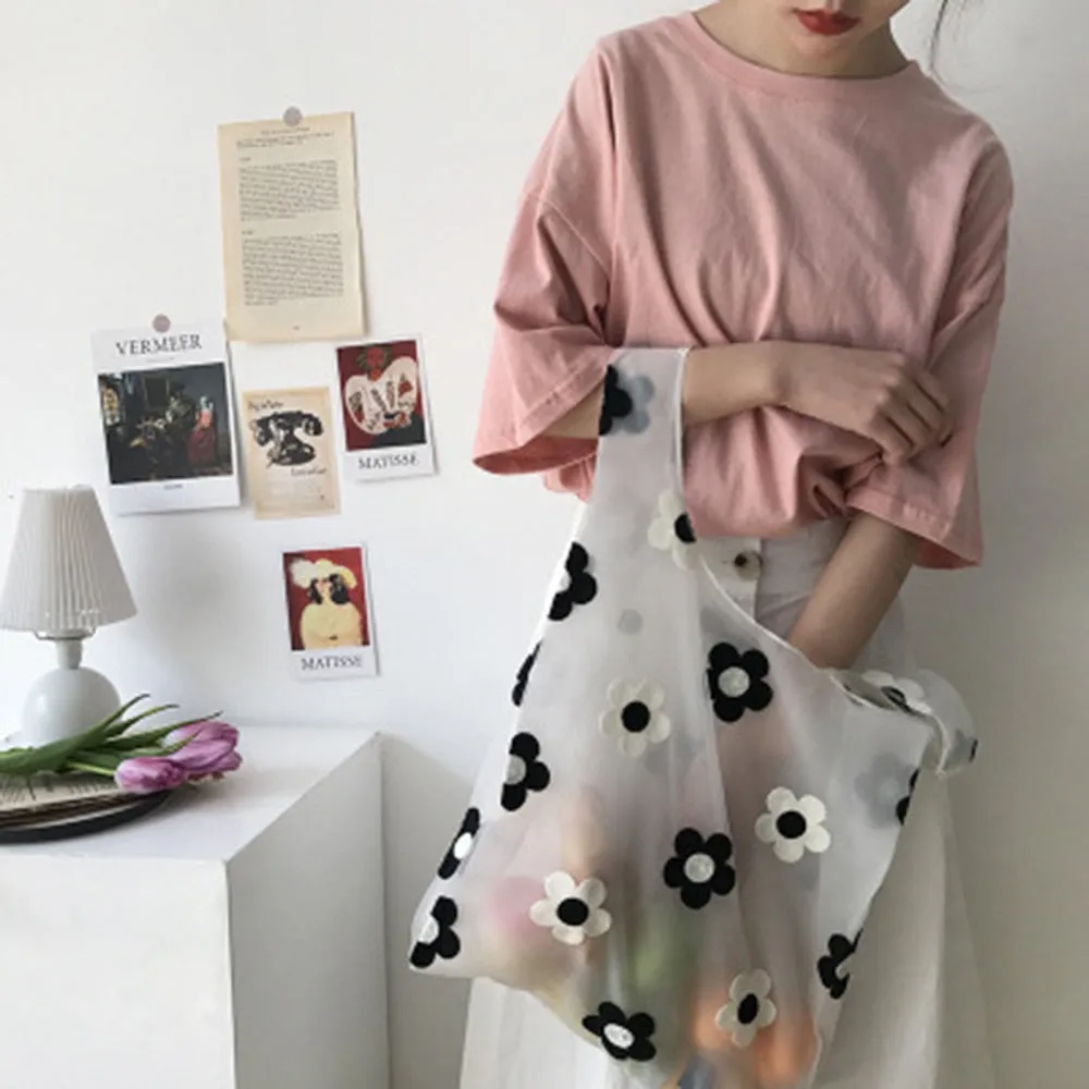 2pcs Embroidered Light Clear Organza Jelly Tote Messenger Shoulder Bags