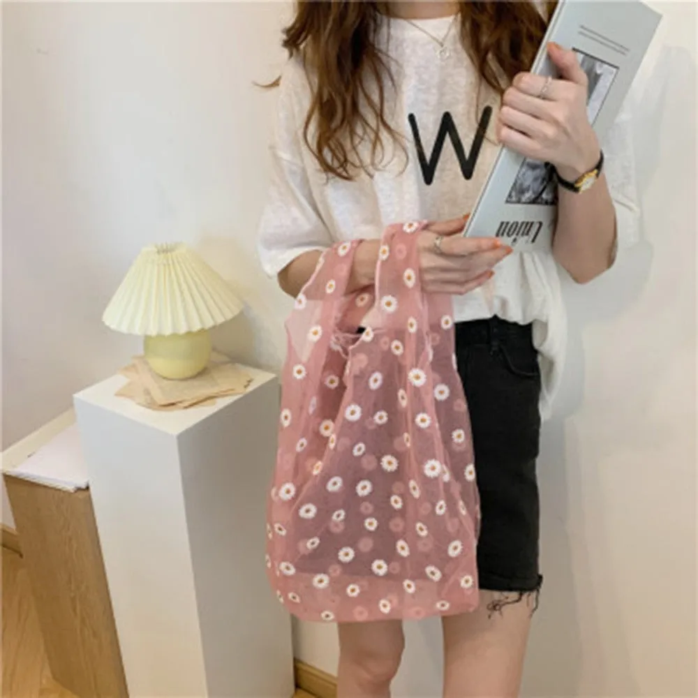 2pcs Embroidered Light Clear Organza Jelly Tote Messenger Shoulder Bags