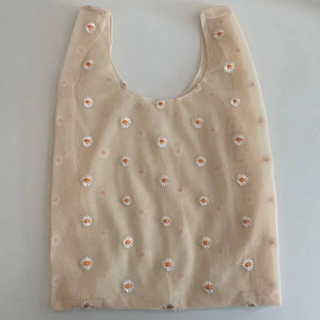 2pcs Embroidered Light Clear Organza Jelly Tote Messenger Shoulder Bags