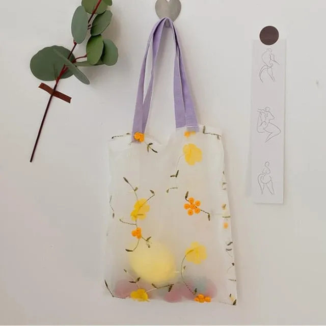 2pcs Embroidered Light Clear Organza Jelly Tote Messenger Shoulder Bags