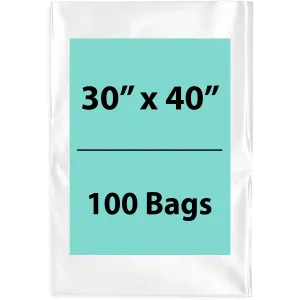 30X40 inches Clear Flat Poly Bags 2Mil Open Top (LDPE)