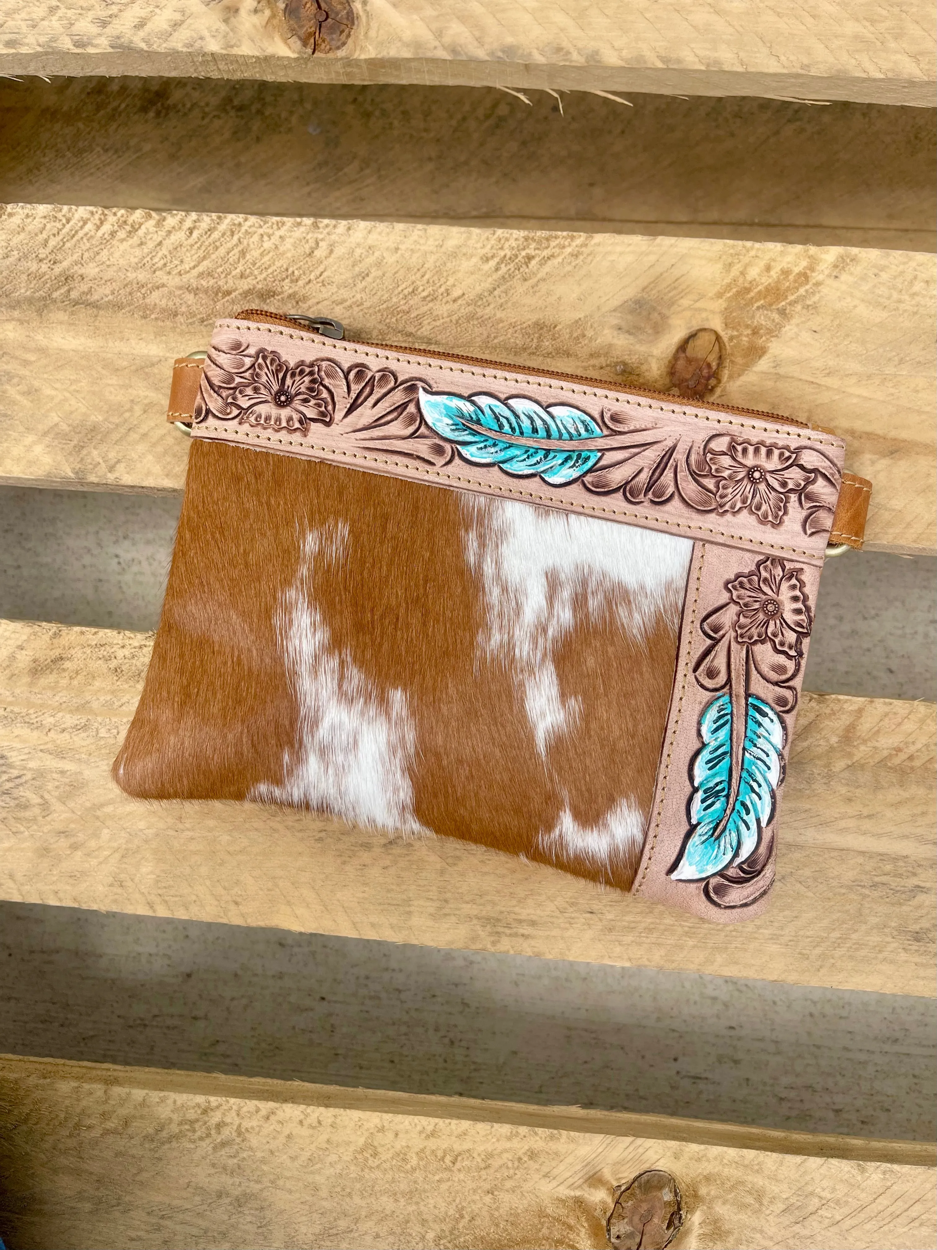 AE16440  Genuine Leather Tooled Parker Crossbody
