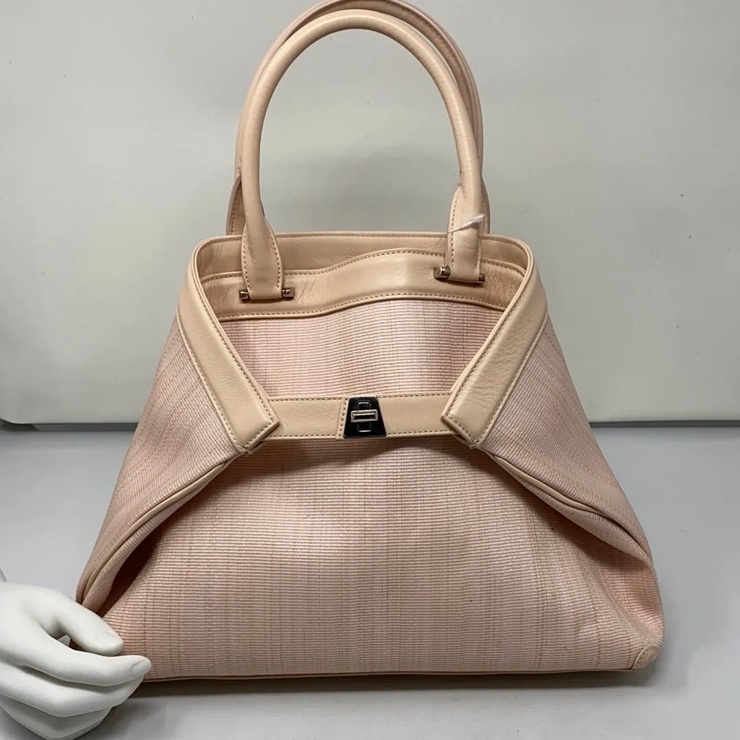 Akris Light Pink Leather Trim Bag with Silver Hardware Crossbody