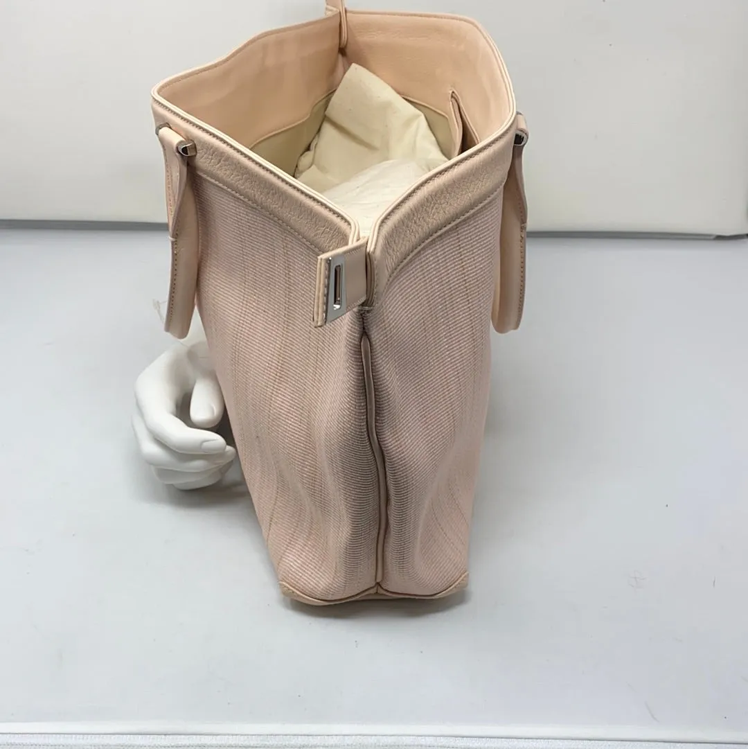 Akris Light Pink Leather Trim Bag with Silver Hardware Crossbody