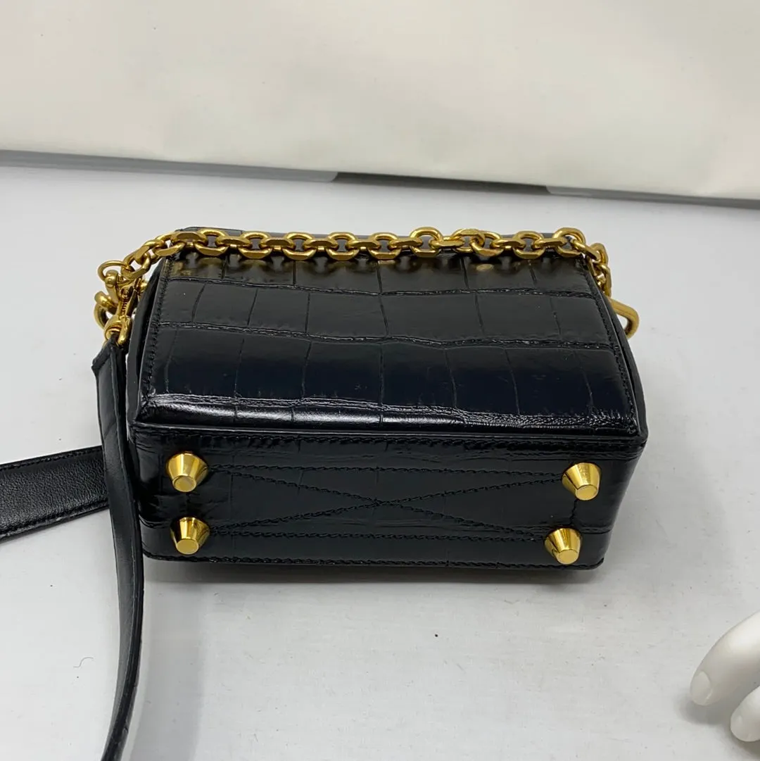 Alexander McQueen Mini Box Croc - Embossed Black Leather Bag