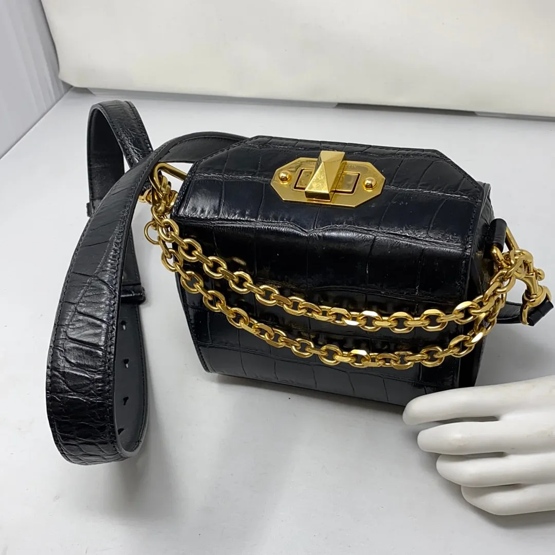 Alexander McQueen Mini Box Croc - Embossed Black Leather Bag