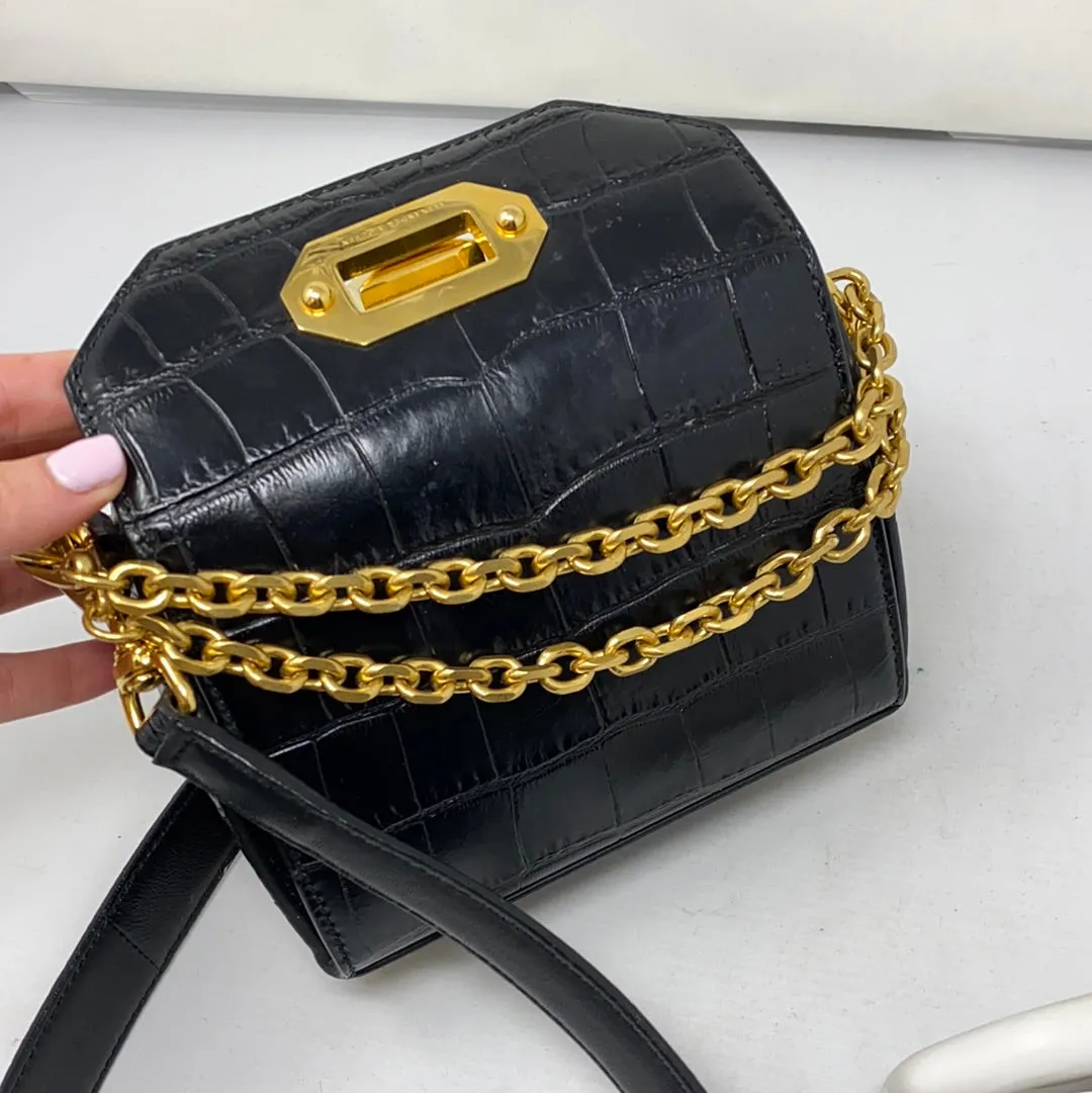 Alexander McQueen Mini Box Croc - Embossed Black Leather Bag
