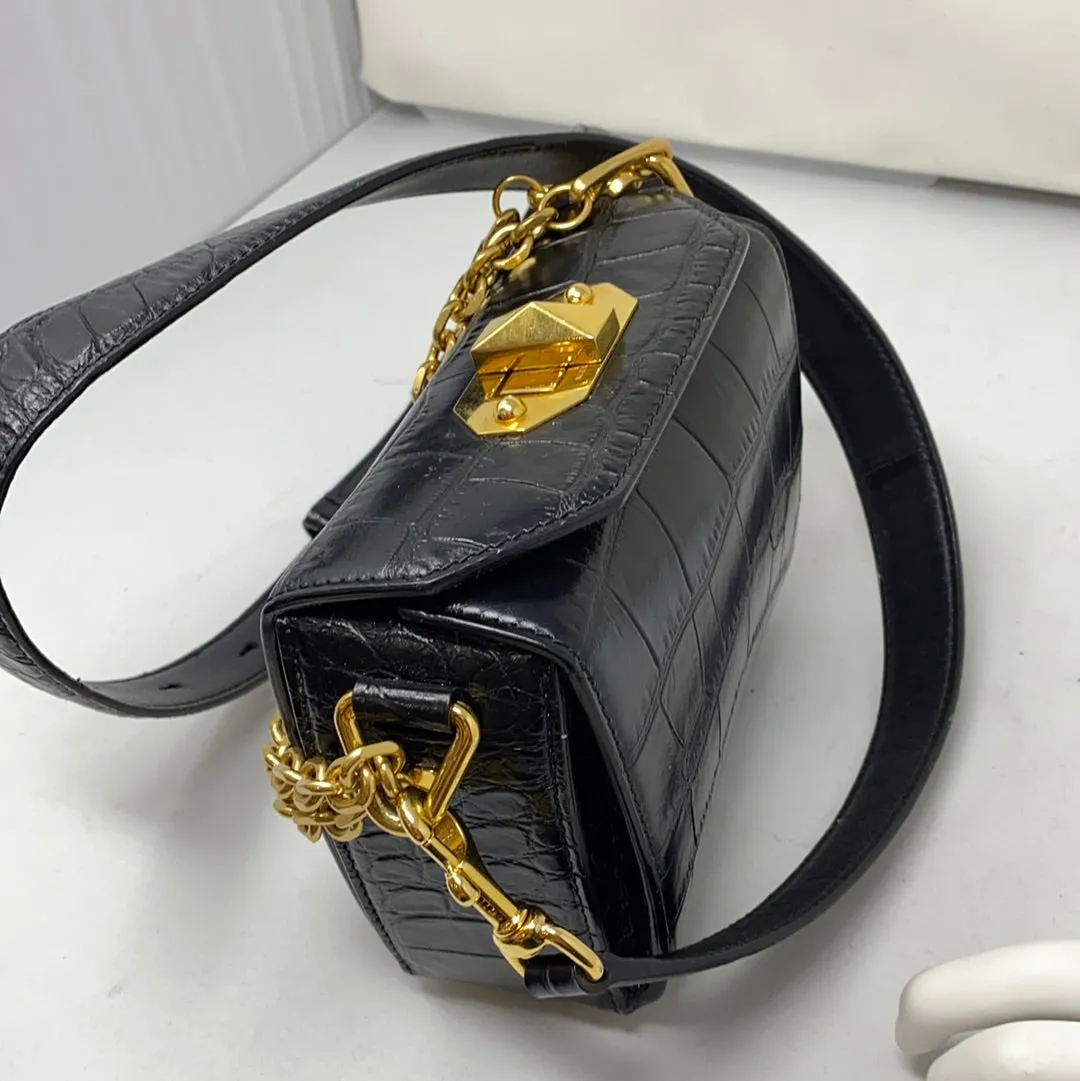 Alexander McQueen Mini Box Croc - Embossed Black Leather Bag