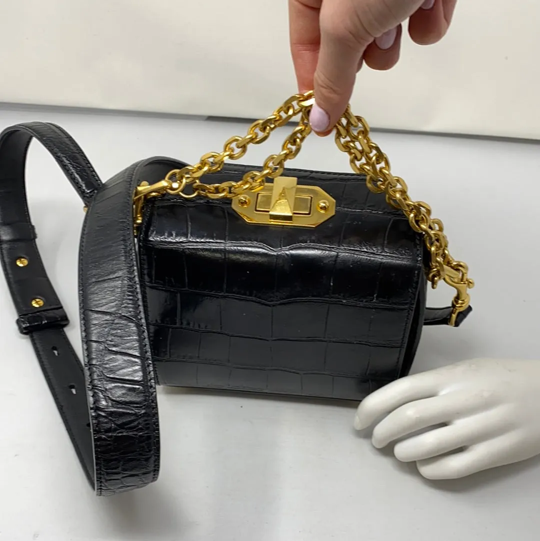 Alexander McQueen Mini Box Croc - Embossed Black Leather Bag