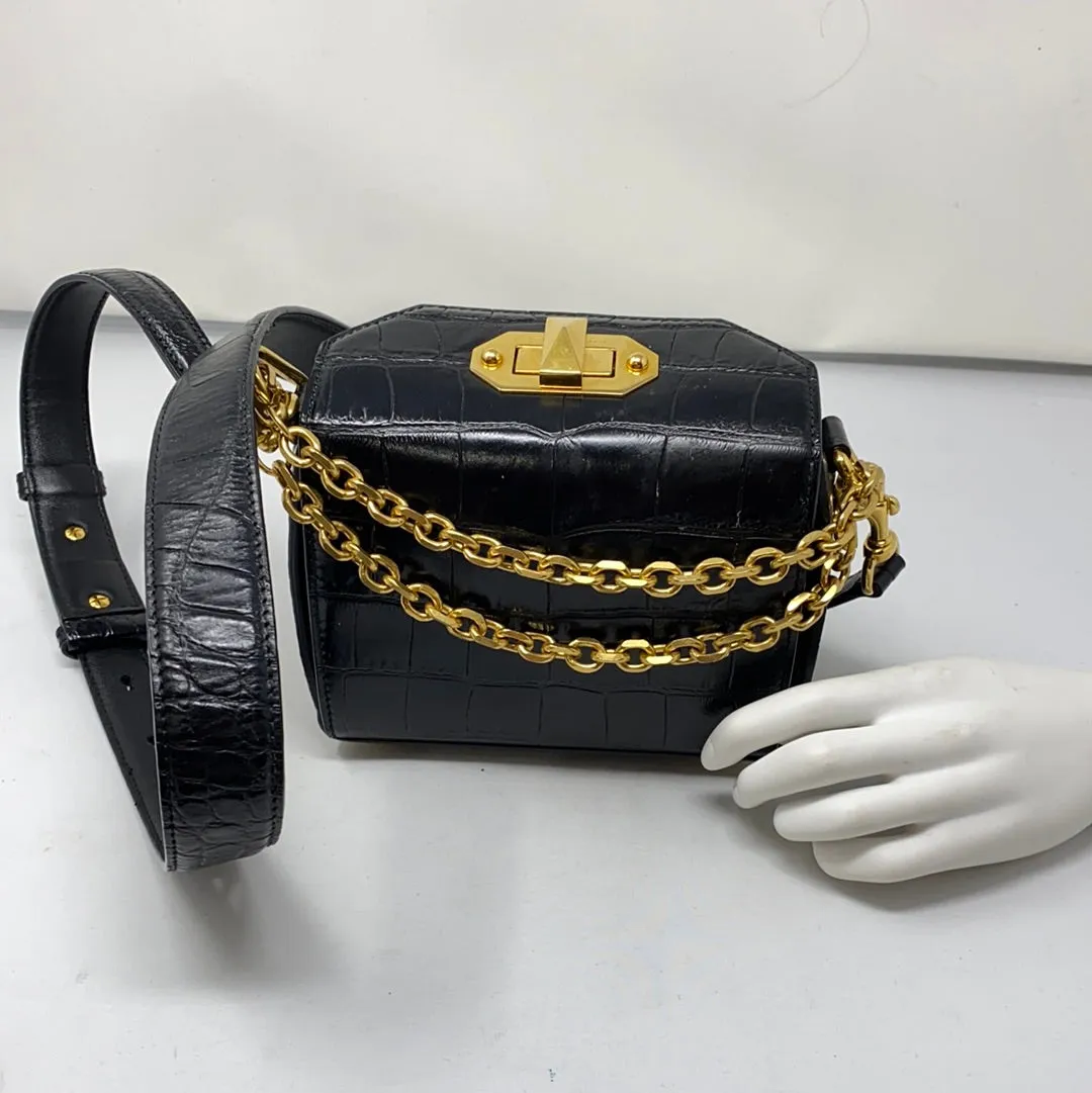Alexander McQueen Mini Box Croc - Embossed Black Leather Bag