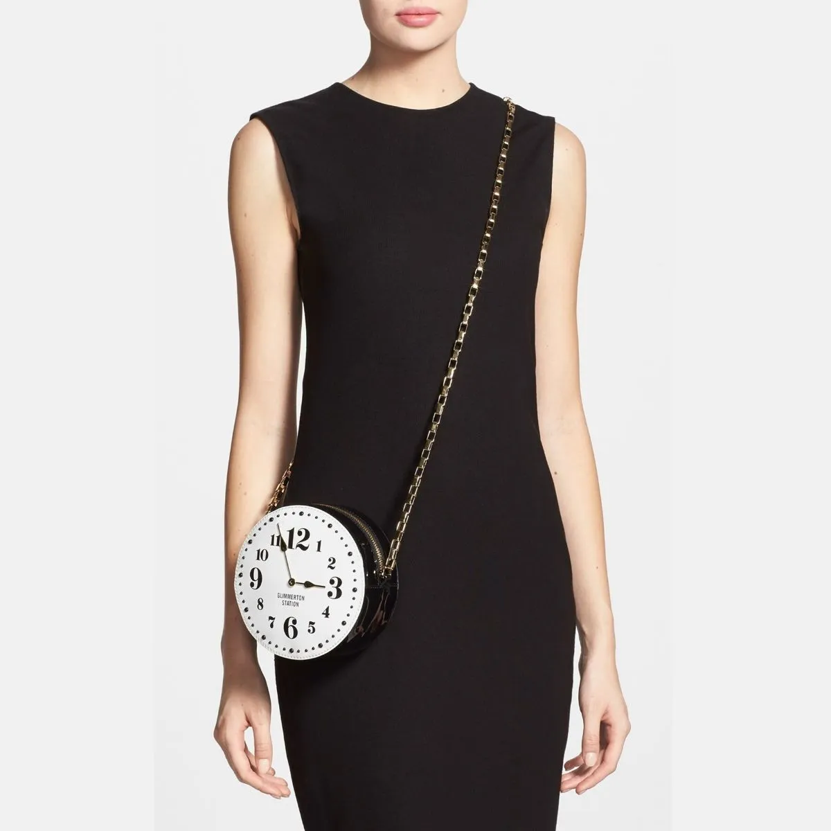 All Aboard – Glimmerton Station Clock Patent Leather Crossbody Bag