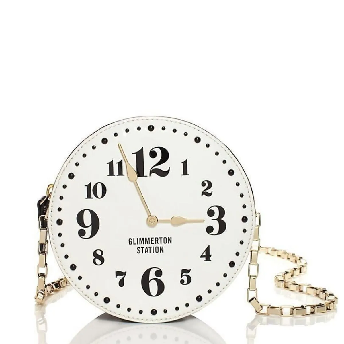 All Aboard – Glimmerton Station Clock Patent Leather Crossbody Bag