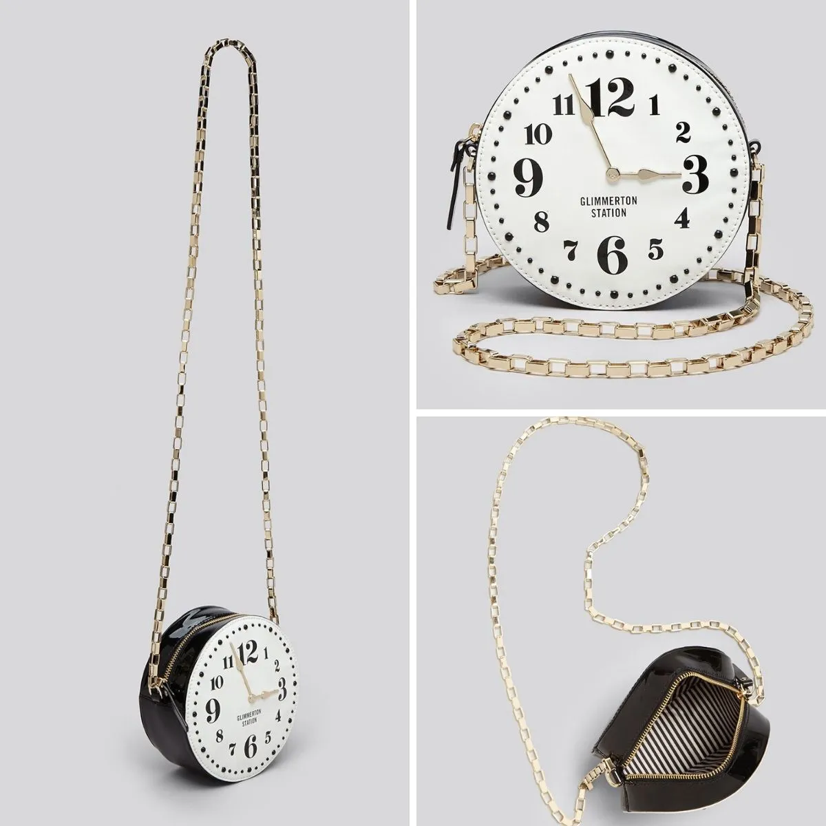 All Aboard – Glimmerton Station Clock Patent Leather Crossbody Bag