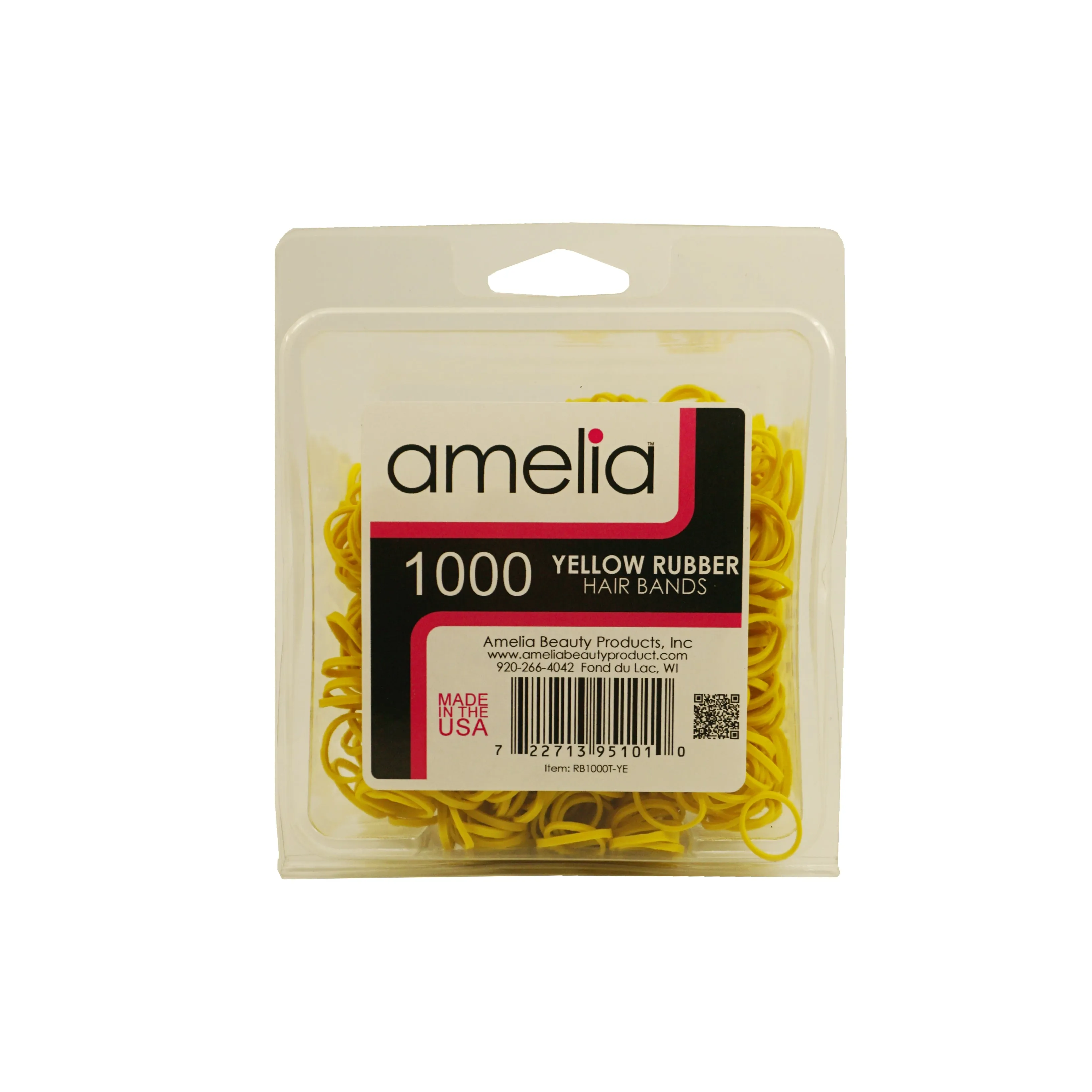 Amelia Beauty | 1/2in, Yellow, Elastic Rubber Band Pony Tail Holders | Made in USA, Ideal for Ponytails, Braids, Twists, Dreadlocks, Styling Accessories for Women, Men and Girls | 1000 Pack