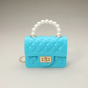 Aqua Pearl Handle Mini Jelly Hand Bag / Crossbody Bag