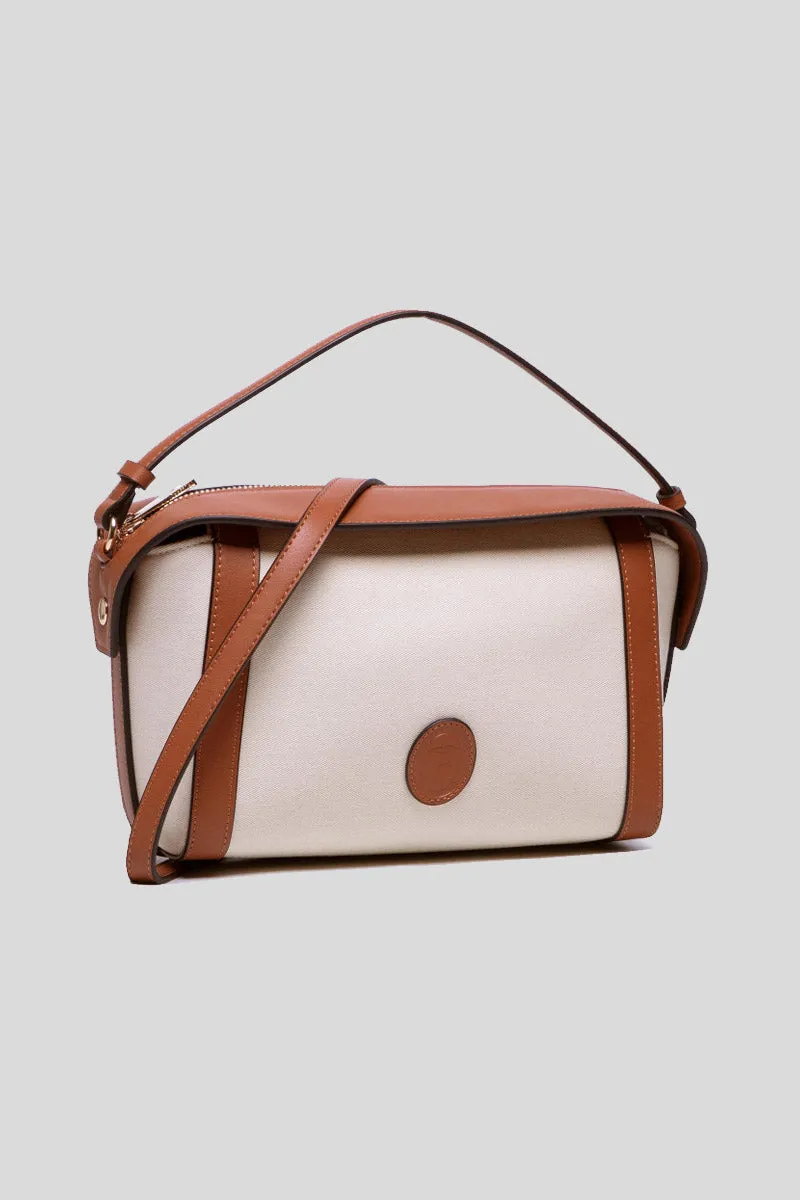 Aster Crossbody MD Canvas   Pu - Light Beige/Leather Brown