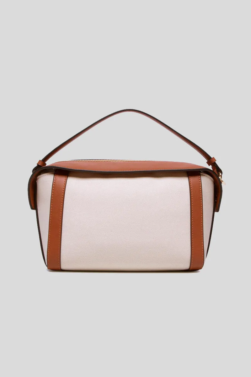 Aster Crossbody MD Canvas   Pu - Light Beige/Leather Brown
