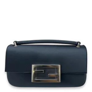 Baguette Crossbody Bag Mini Blue in Satin, Silver hardware