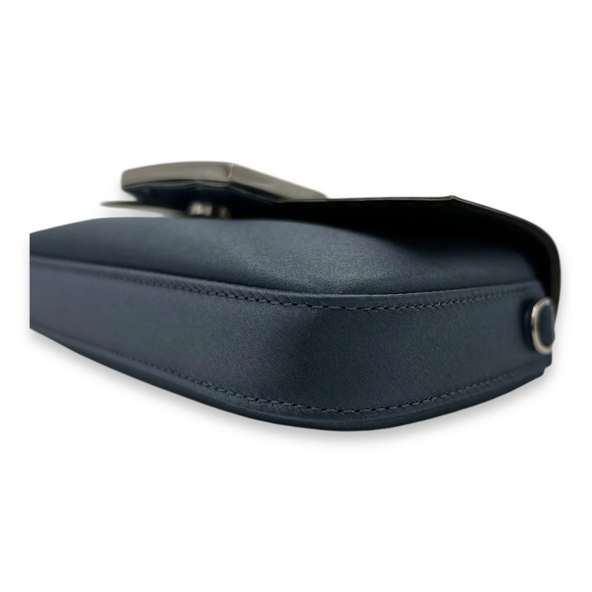 Baguette Crossbody Bag Mini Blue in Satin, Silver hardware