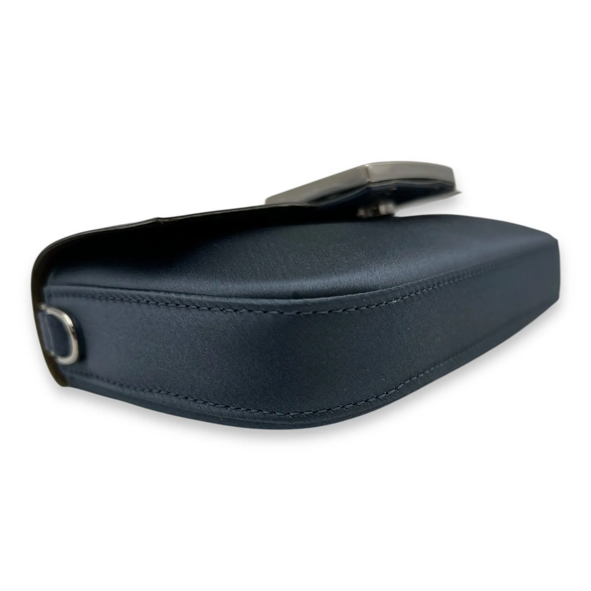 Baguette Crossbody Bag Mini Blue in Satin, Silver hardware