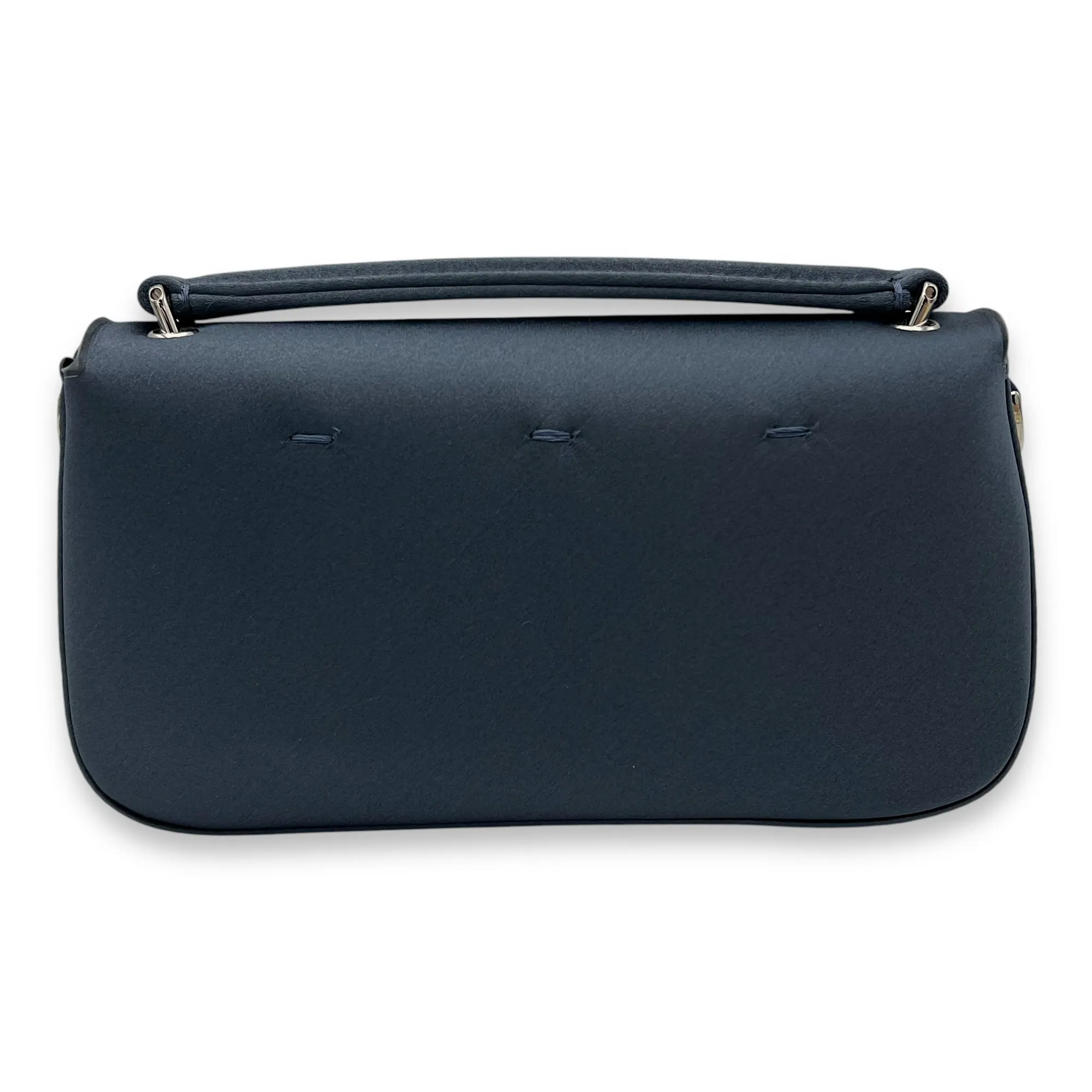 Baguette Crossbody Bag Mini Blue in Satin, Silver hardware