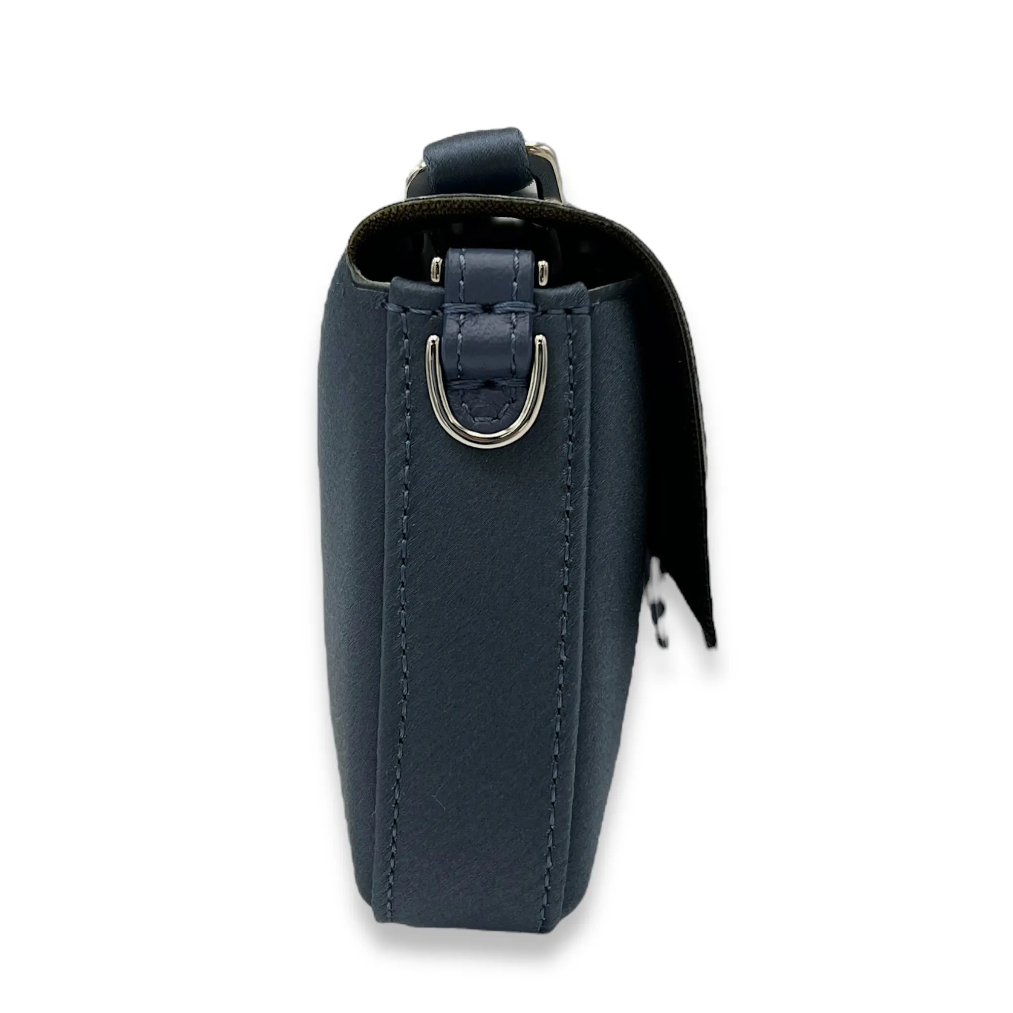 Baguette Crossbody Bag Mini Blue in Satin, Silver hardware