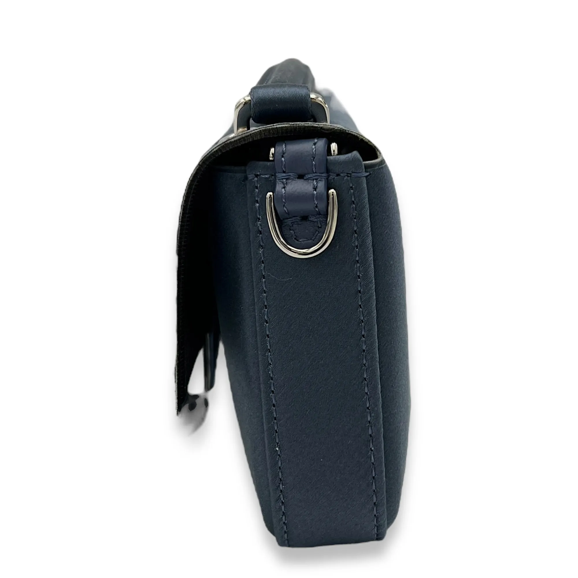 Baguette Crossbody Bag Mini Blue in Satin, Silver hardware