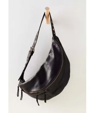 Bella Large Leather Crossbody Black