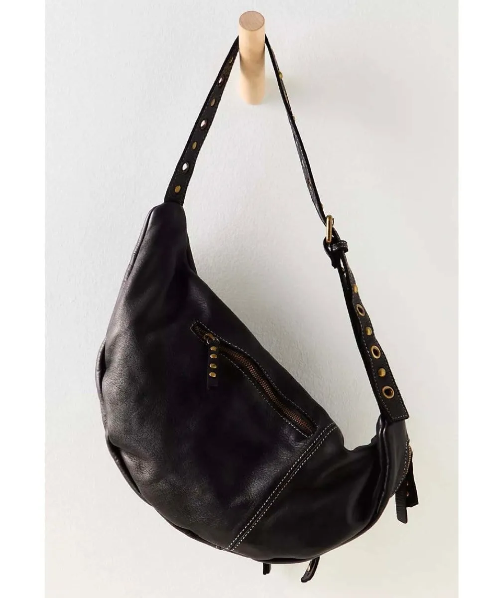 Bella Large Leather Crossbody Black