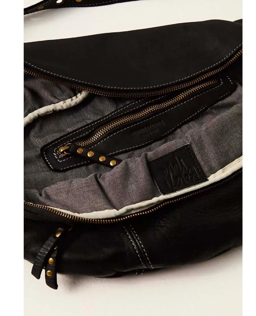 Bella Large Leather Crossbody Black