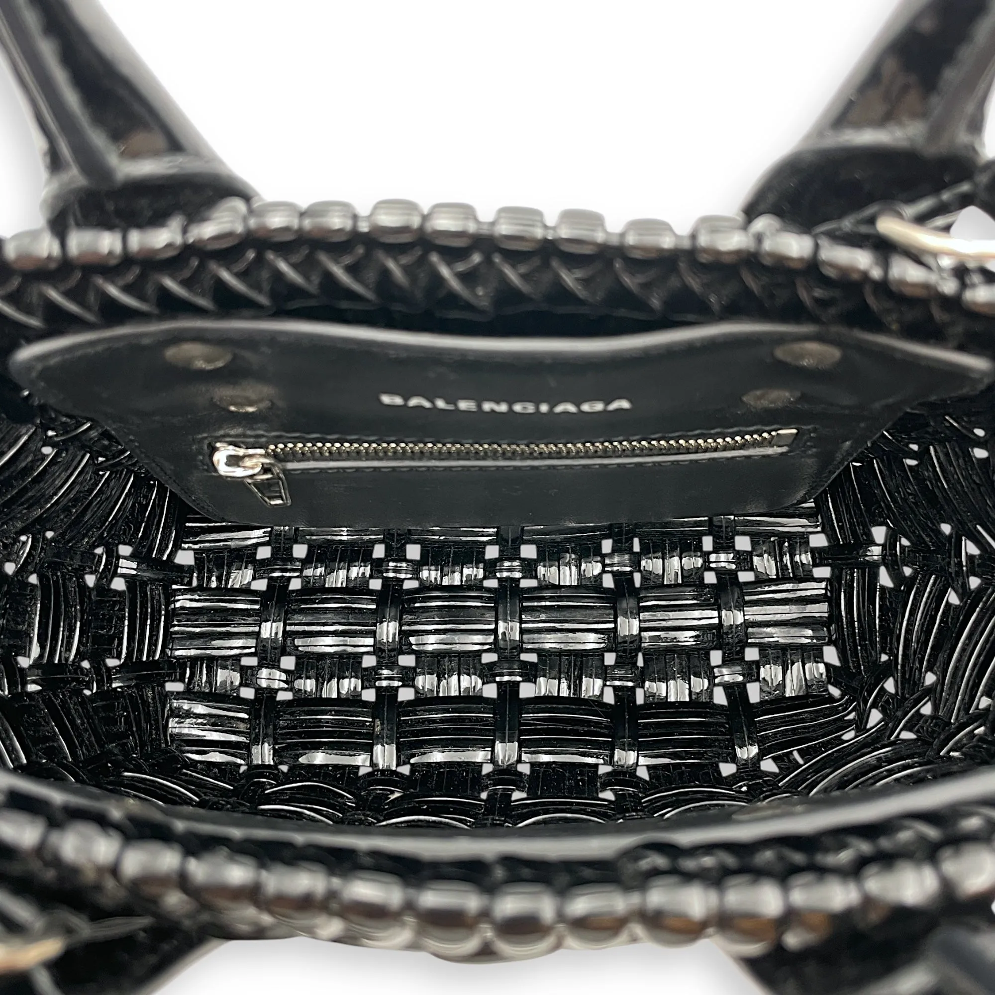 Bistro Basket XXS Black Crossbody Bag in Patent Leather, Silver hardware