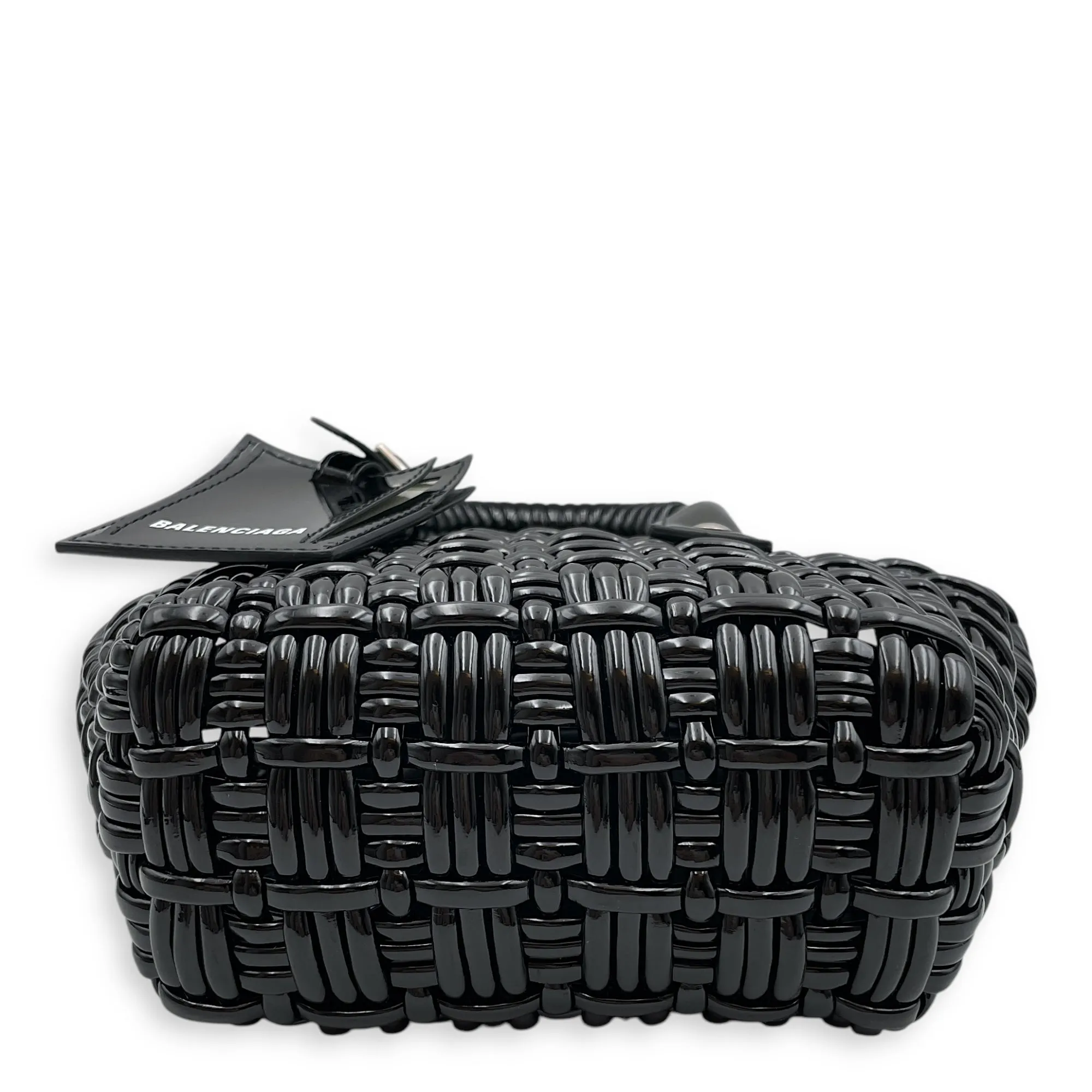 Bistro Basket XXS Black Crossbody Bag in Patent Leather, Silver hardware