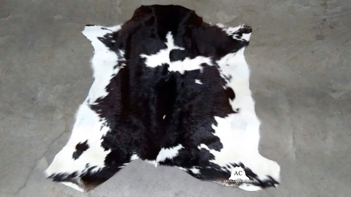 Black & White Calfskin Rug  Size 3ft x 3ft - Premium Quality Cowhide Rug