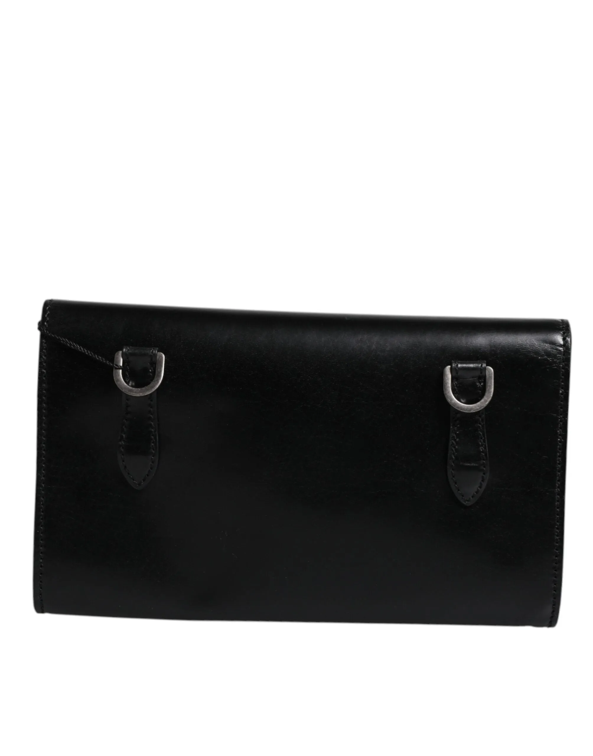 Black Leather Logo Embossed Crossbody Bag