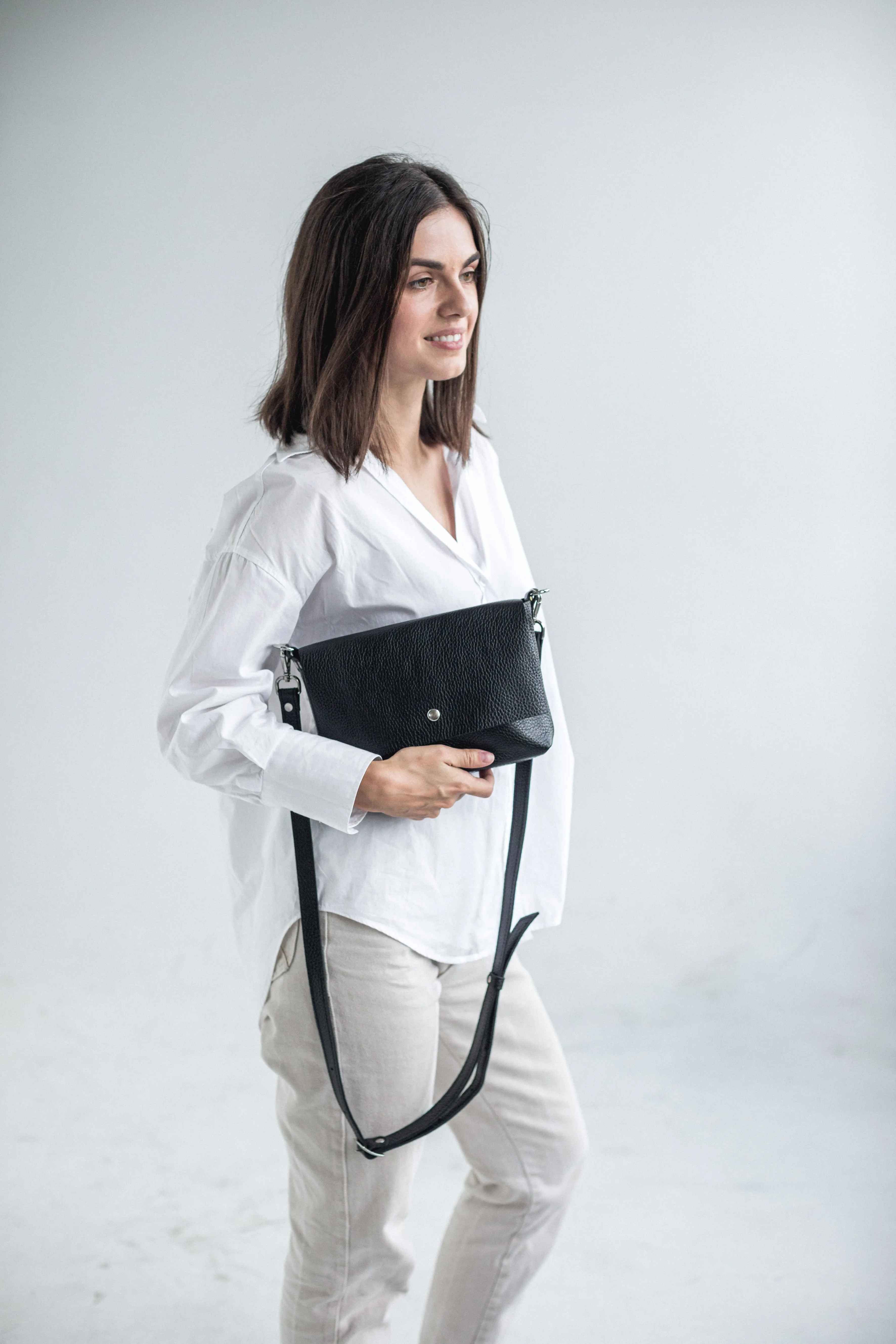 Black pebbled leather crossbody bag