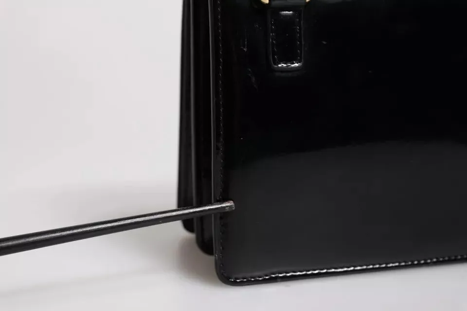 Black Polished Leather DG Logo Crossbody Bag