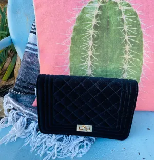 Black Velvet Quilted Crossbody