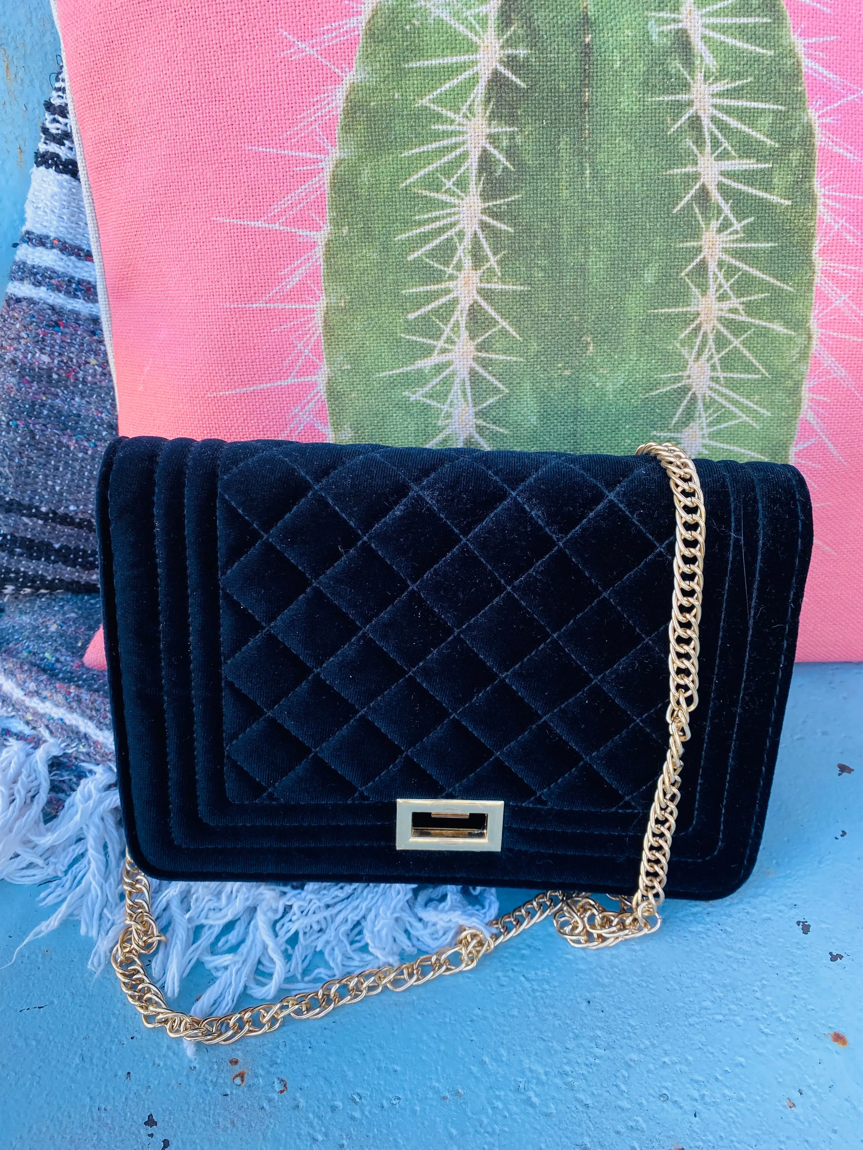 Black Velvet Quilted Crossbody